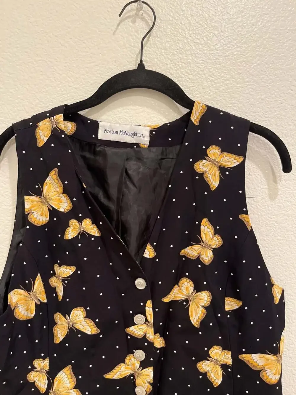 Vintage Morton Malaugillon Butterfly Polka Dot Button Front Vest Top